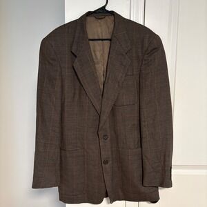 Christian Dior Monsieur 42L Brown Glen Plaid Wool Blazer Vintage‎ USA Made